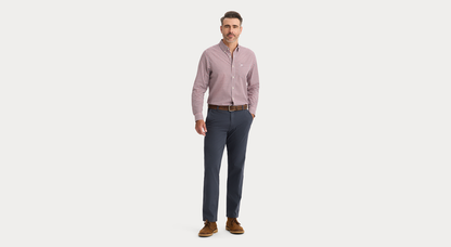 View of model wearing Rio Red Signature Stain Defender Shirt, Classic Fit.