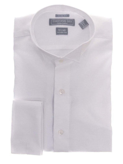 Christopher Lena SHIRTS Slim Fit White Textured Wingtip Collar Wrinkle Free Cotton Tuxedo Dress Shirt
