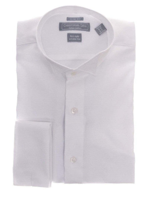 Christopher Lena SHIRTS Slim Fit White Textured Wingtip Collar Wrinkle Free Cotton Tuxedo Dress Shirt