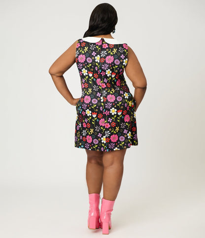 Smak Parlour Plus Size Black & Multicolor Floral Sleeveless Shift Dress