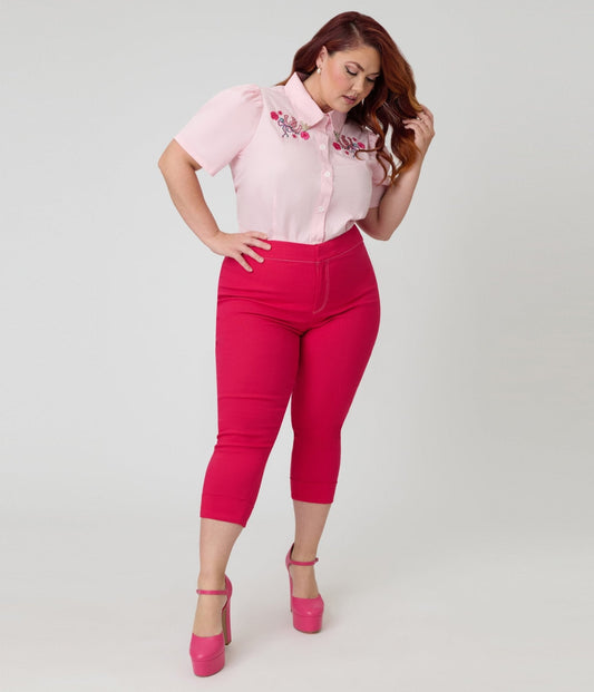 Smak Parlour Plus Size Hot Pink Denim Star Capris
