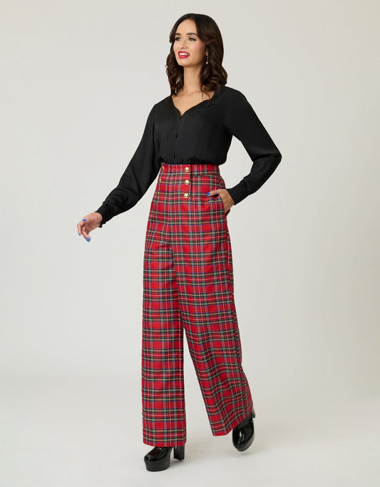 Smak Parlour Red Plaid Wide Leg Sailor Pants