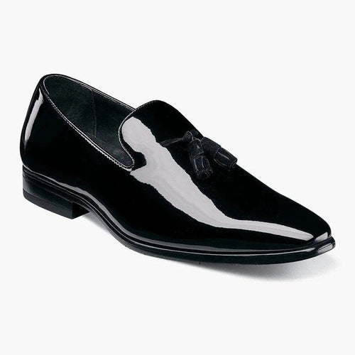 Stacy Adams Boys Solid Black Tassel Slip On Patent Leather Tuxedo Dress Shoes - The Suit Depot
