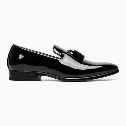 Stacy Adams Boys Solid Black Tassel Slip On Patent Leather Tuxedo Dress Shoes - The Suit Depot