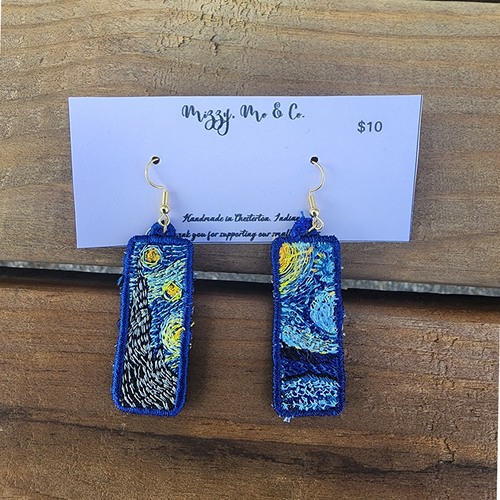 Starry Night Inspired Embroidered Lace Earrings