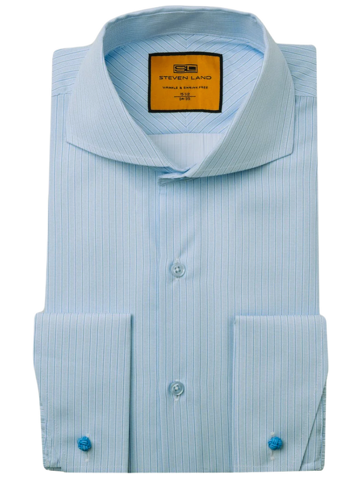 Steven Land Blue Stripe Cutaway Collar French Cuff Dress Shirt
