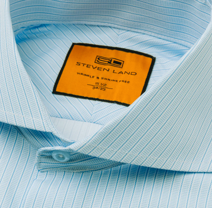 Steven Land Blue Stripe Cutaway Collar French Cuff Dress Shirt