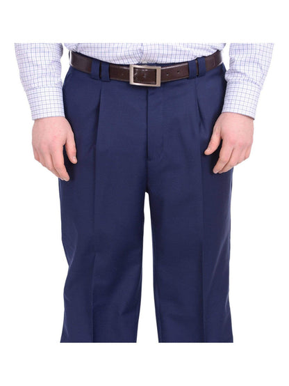 Steven Land PANTS 36W Steven Land Classic Fit Solid French Navy Blue Pleated Wide Leg Wool Dress Pants