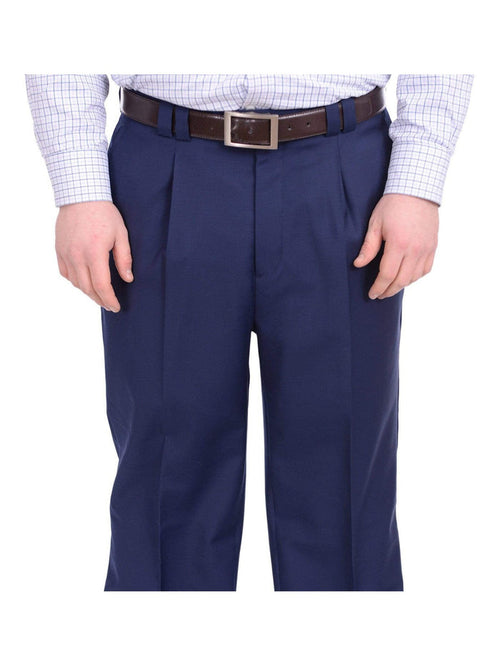 Steven Land PANTS 36W Steven Land Classic Fit Solid French Navy Blue Pleated Wide Leg Wool Dress Pants