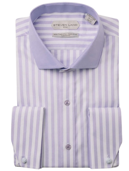 Steven Land Elite Lavender Stripe French Cuff Cutaway Collar Cotton Dress Shirt