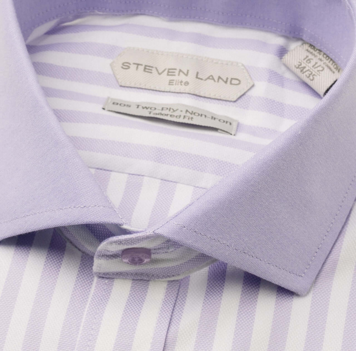 Steven Land Elite Lavender Stripe French Cuff Cutaway Collar Cotton Dress Shirt