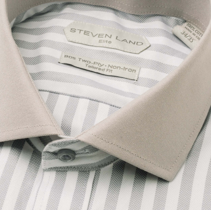 Steven Land Elite Men's Gray Stripe French Cuff Cotton Cutaway Collar Dress Shirt