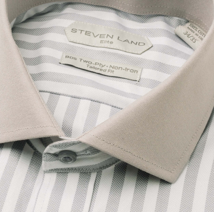 Steven Land Elite Men's Gray Stripe French Cuff Cotton Cutaway Collar Dress Shirt