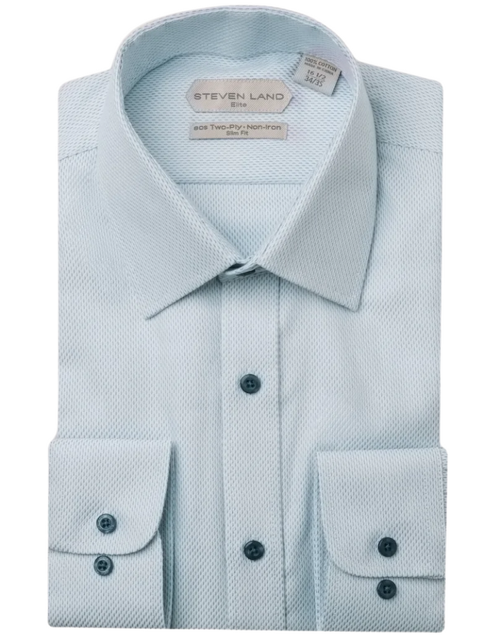 Steven Land Elite Men's Light Blue Textured French Cuff Cotton Dress Shirt - The Suit Depot