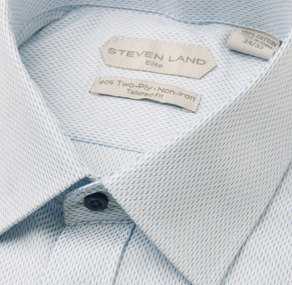 Steven Land Elite Men's Light Blue Textured French Cuff Cotton Dress Shirt - The Suit Depot