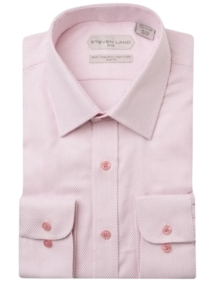 Steven Land Elite Men's Light Pink Textured French Cuff Cotton Dress Shirt