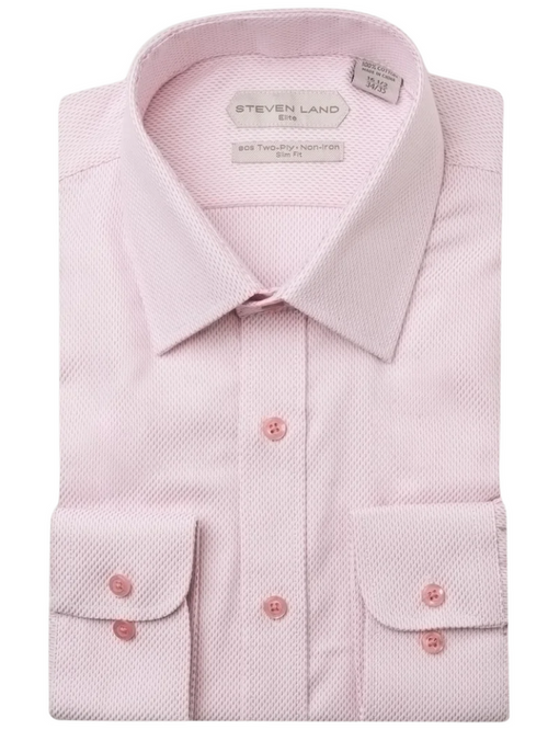 Steven Land Elite Men's Light Pink Textured French Cuff Cotton Dress Shirt
