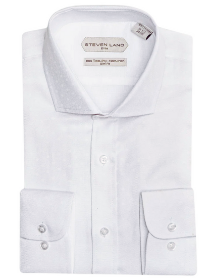 Steven Land Elite Men's White Tonal Dot Cotton Cutaway Collar Dress Shirt