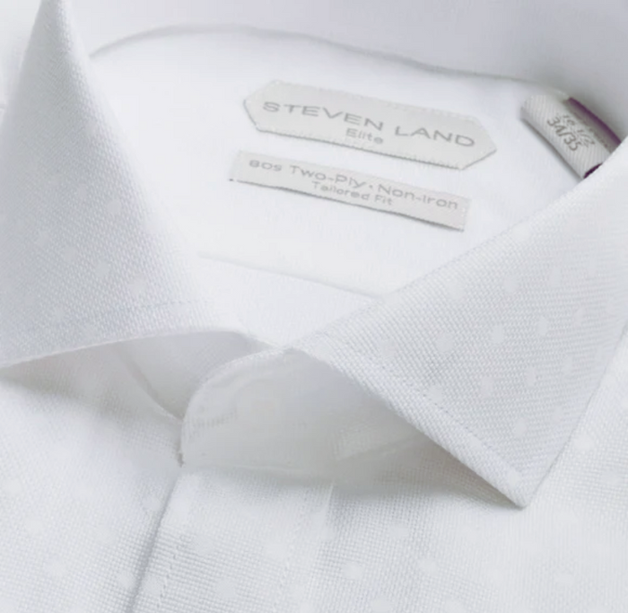 Steven Land Elite Men's White Tonal Dot Cotton Cutaway Collar Dress Shirt