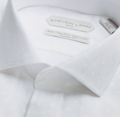 Steven Land Elite Men's White Tonal Dot Cotton Cutaway Collar Dress Shirt