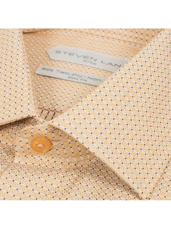 Steven Land Mens Gold Slim Fit 100% Cotton Spread Collar French Cuff Dress Shirt
