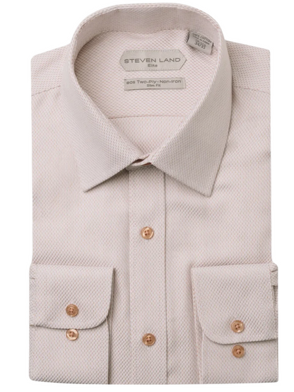 Steven Land Men's Golden Brown Textured French Cuff Spread Collar Dress Shirt