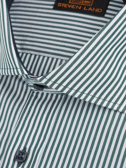 Steven Land Mens Green Striped Cutaway Collar 100% Cotton Dress Shirt
