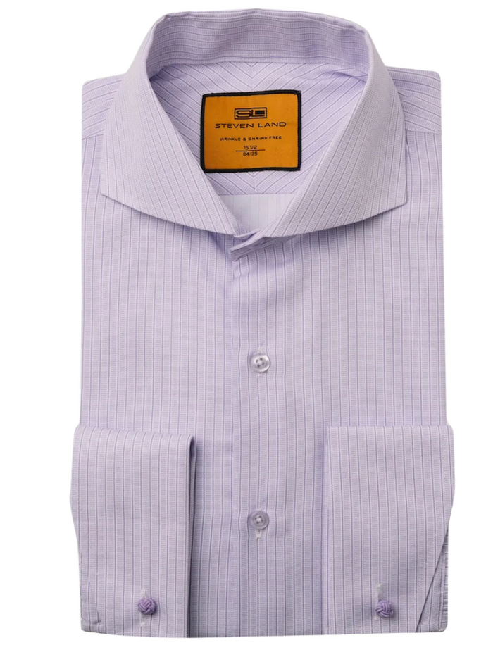 Steven Land Men's Lavender Stripe Cutaway Collar French Cuff Dress Shirt - The Suit Depot