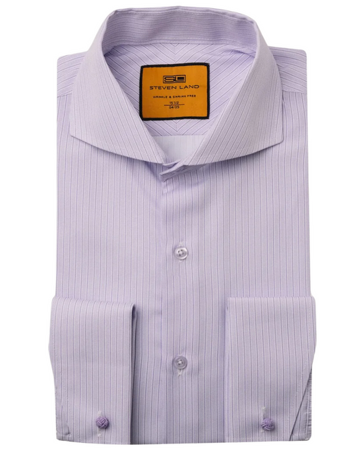 Steven Land Men's Lavender Stripe Cutaway Collar French Cuff Dress Shirt - The Suit Depot