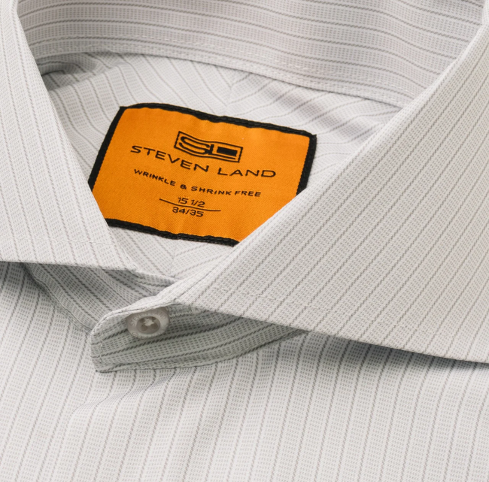 Steven Land Men's Light Gray Textured Stripe French Cuff Cutaway Collar Dress Shirt