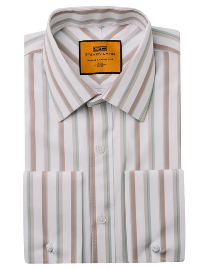 Steven Land Men's Pastel Stripe French Cuff Spread Collar Dress Shirt