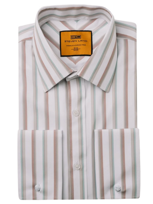 Steven Land Men's Pastel Stripe French Cuff Spread Collar Dress Shirt