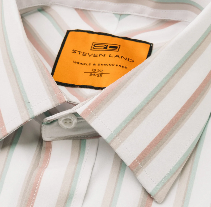 Steven Land Men's Pastel Stripe French Cuff Spread Collar Dress Shirt