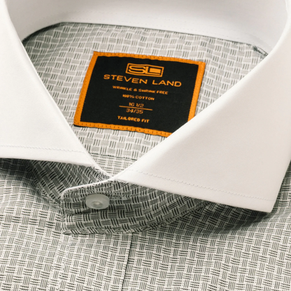 Steven Land Men's White Shirt with Black Check Cutaway Collar French Cuff Dress Shirt