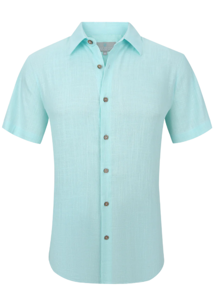 Suslo Couture Mens Mint Linen Blend Button-Up Spread Collar Casual Shirt