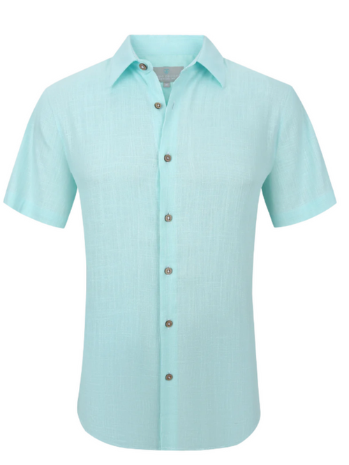 Suslo Couture Mens Mint Linen Blend Button-Up Spread Collar Casual Shirt
