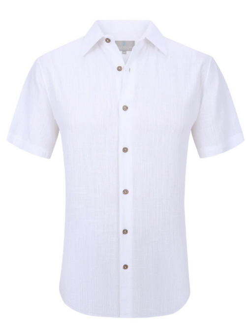 Suslo Couture Mens White Linen Blend Button-Up Spread Collar Casual Shirt