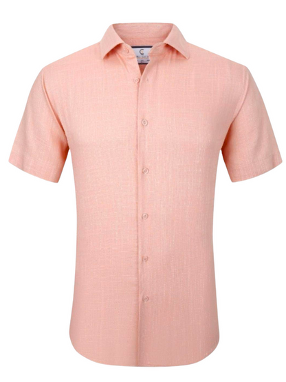 Suslo Couture Peach Cotton Linen Blend Slim Fit Button-Up Casual Shirt