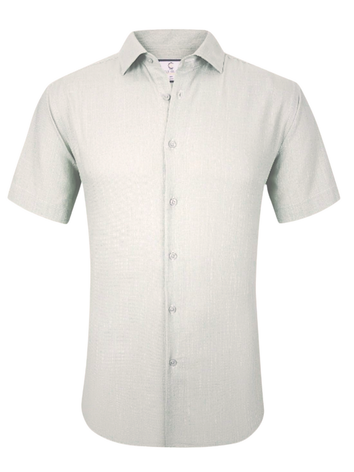 Suslo Couture White Cotton Linen Blend Slim Fit Spread Collar Button-Up Casual Shirt