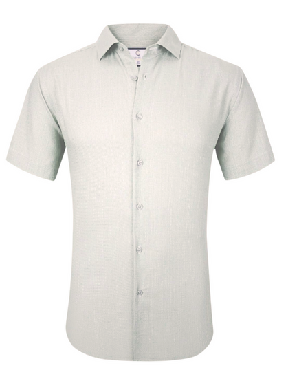 Suslo Couture White Cotton Linen Blend Slim Fit Spread Collar Button-Up Casual Shirt