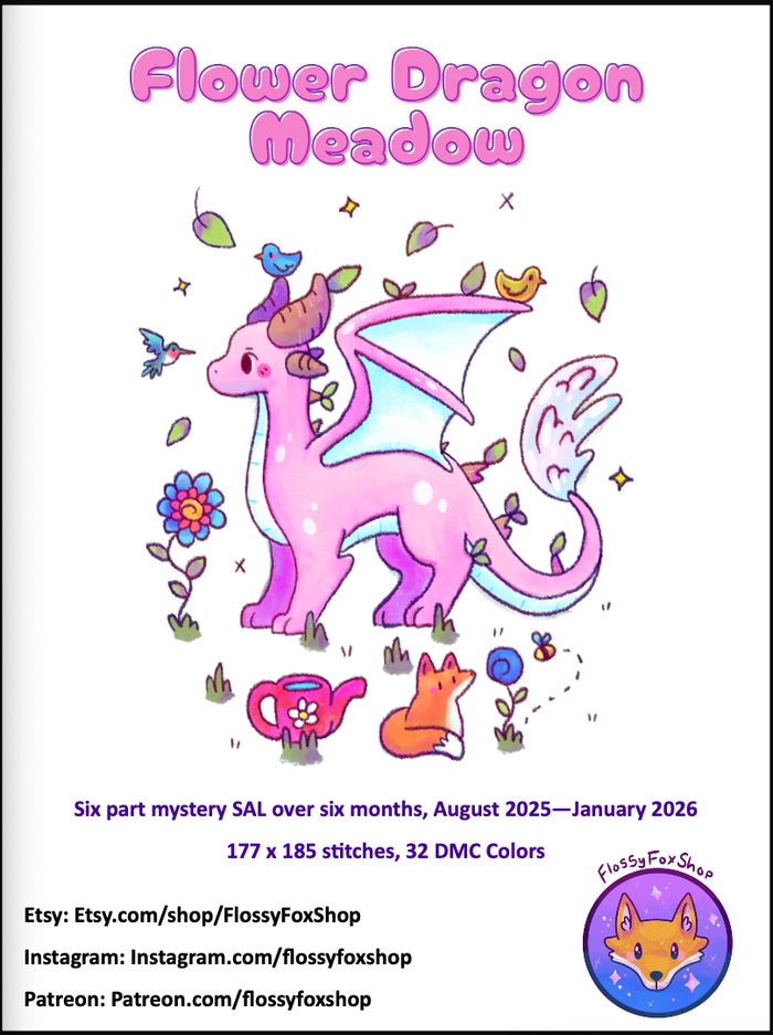 "The Flower Dragon Meadow Stitch-Along" set of Drills and Blank Canvas