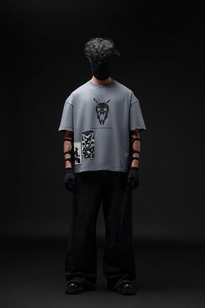 Threat Level Dragon V2 - Anime oversized tshirt with Patchwork