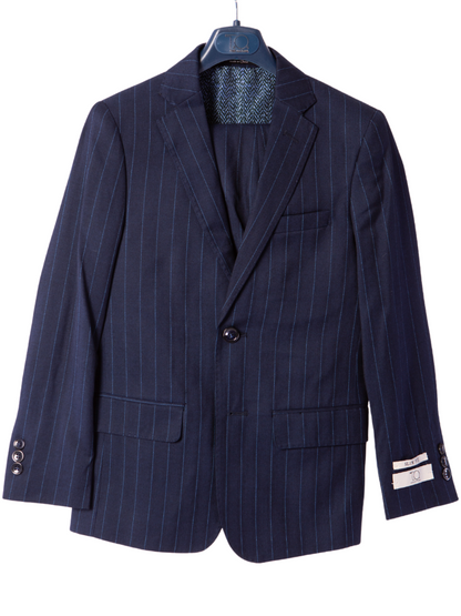 T.O Boys Blue Pinstriped Slim Fit 2 Piece Suit