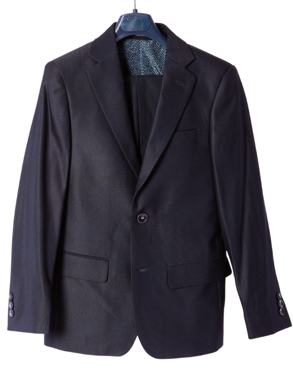T.O Boys Navy Blue Plaid Slim Fit 2 Piece Suit