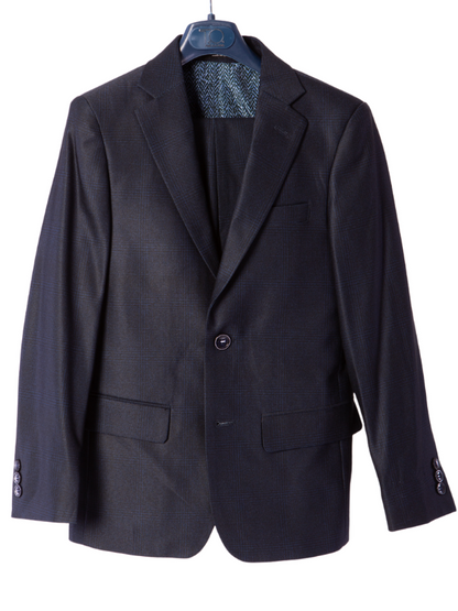 T.O Boys Navy Blue Plaid Slim Fit 2 Piece Suit