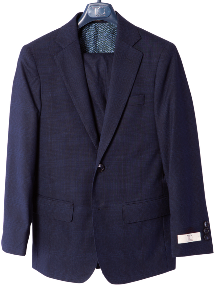 T.O TR Boys Check Navy Blue Classic Fit 2 Piece Suit