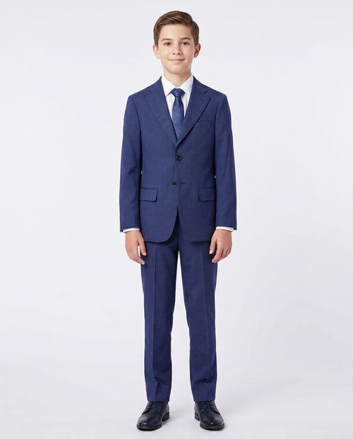 T.O TR Boys Plaid Blue Classic Fit 2 Piece Suit