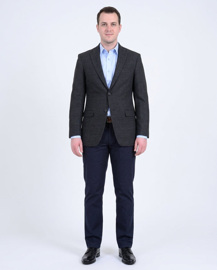 Tommy Hilfiger Trim Fit Charcoal Textured Soft Tailored Two Button Wool Blazer - The Suit Depot