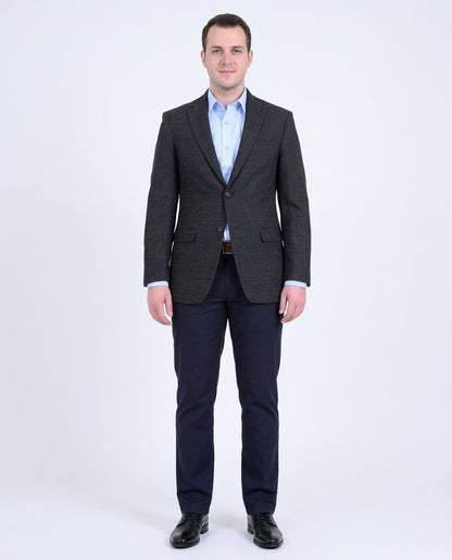 Tommy Hilfiger Trim Fit Charcoal Textured Soft Tailored Two Button Wool Blazer - The Suit Depot