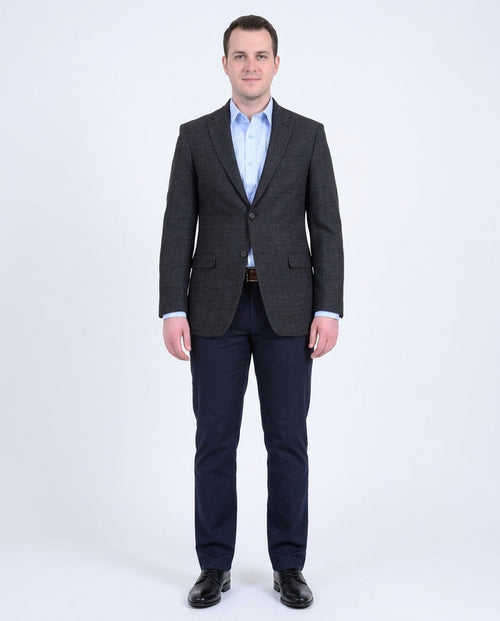 Tommy Hilfiger Trim Fit Charcoal Textured Soft Tailored Two Button Wool Blazer - The Suit Depot